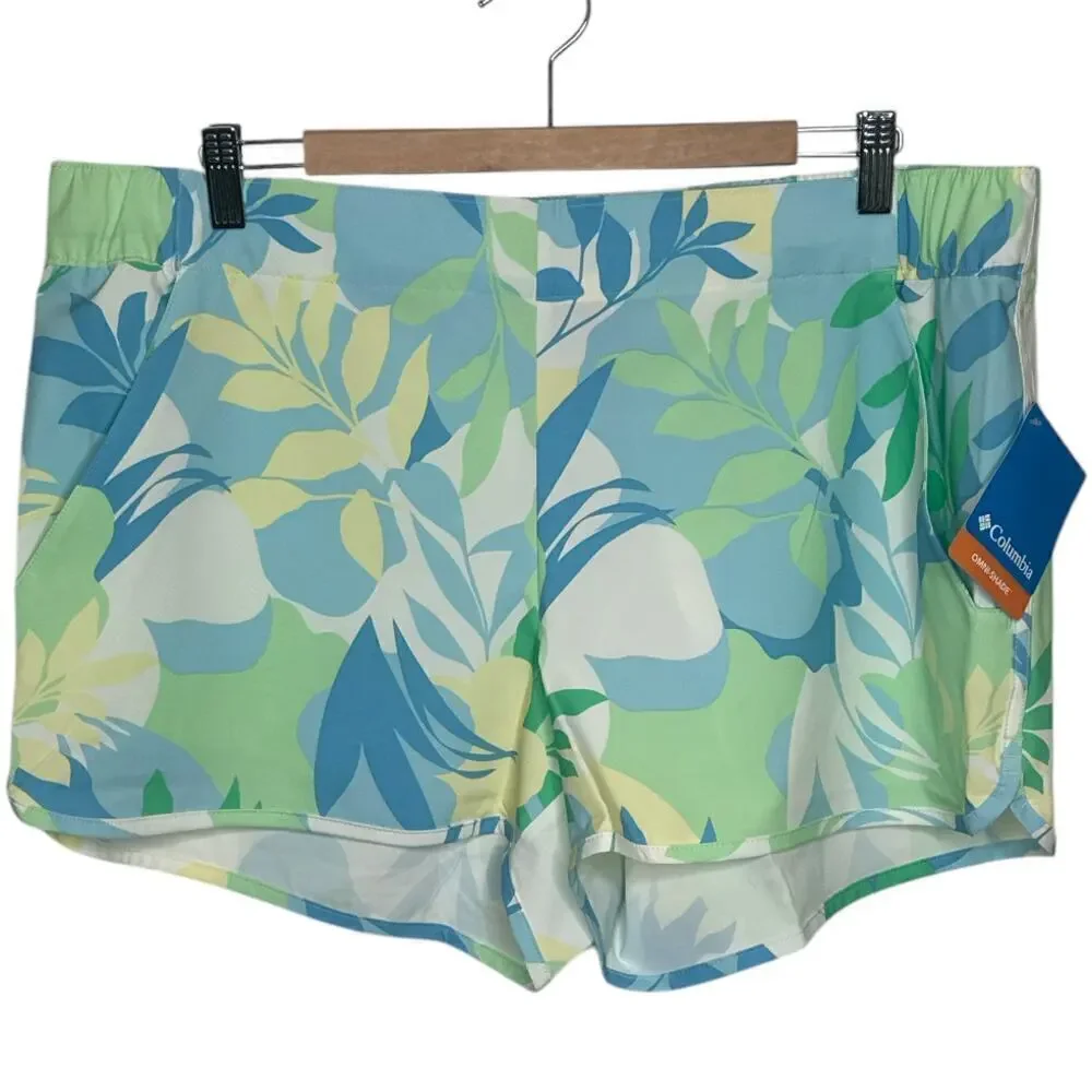 Columbia Blue Green Pleasant Creek Stretch Athletic w. Pockets Shorts Sz XL NWT